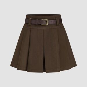 Cider brown pleated skort with belt